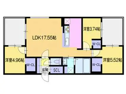 ラ・シュエット栄通B(3LDK/1階)の間取り写真