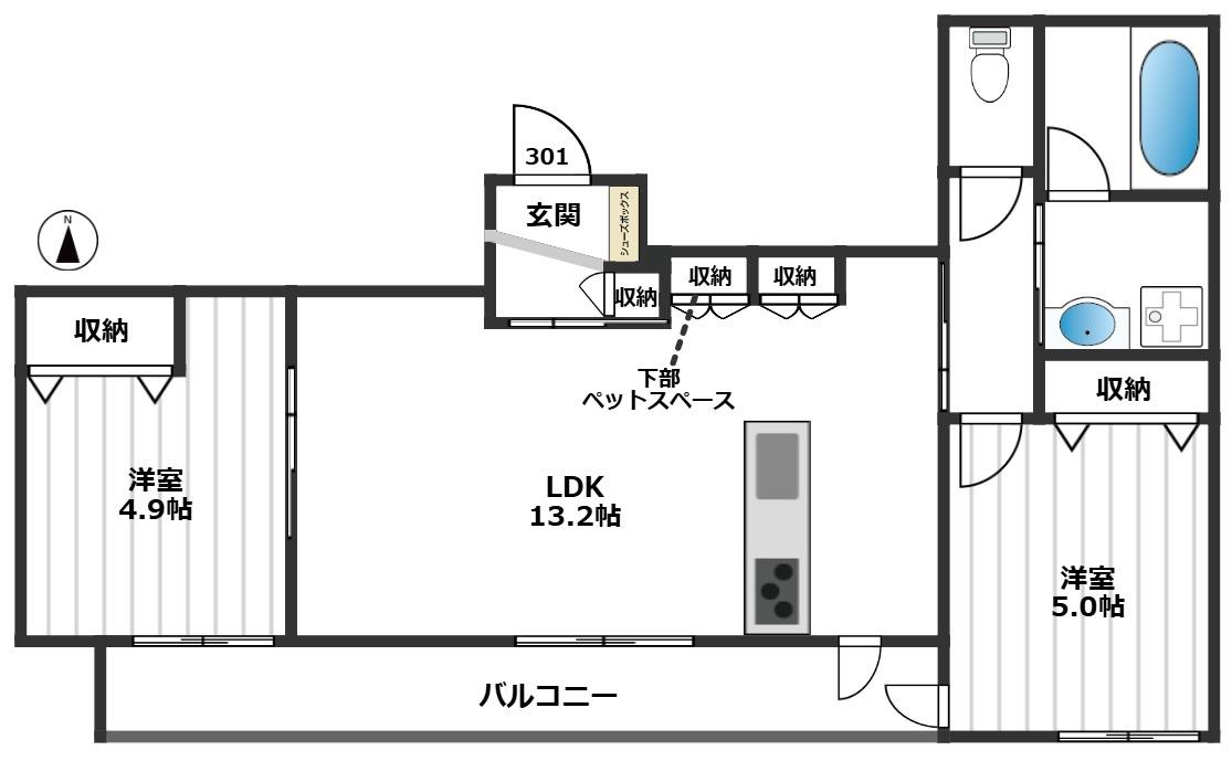 プランドール(2LDK/3階)の間取り写真