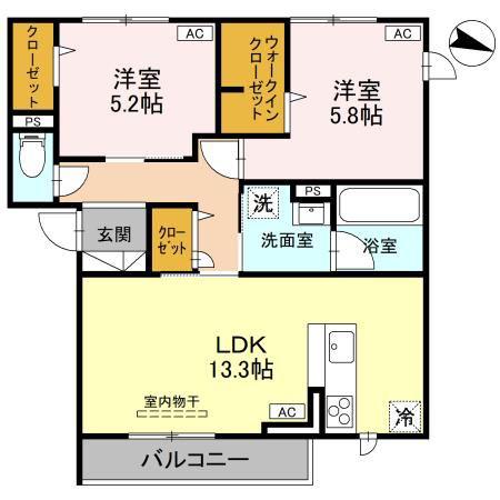 プリュニエ(2LDK/2階)の間取り写真