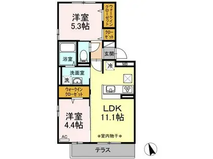 オッツ梅満Ⅱ B棟(2LDK/1階)の間取り写真