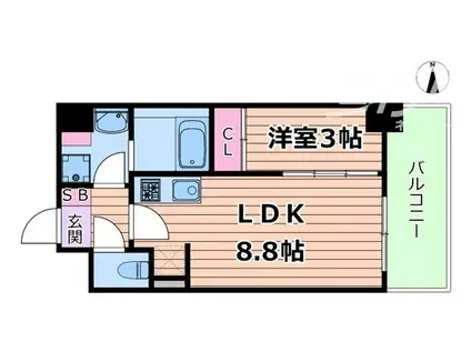 アーバネックス新町II(1LDK/10階)の間取り写真