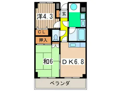 イーストパレス二俣川(2DK/6階)の間取り写真