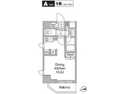 レジディア目黒IV(ワンルーム/6階)の間取り写真