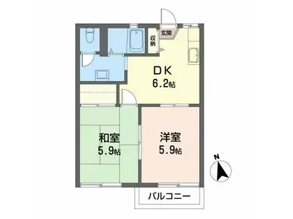 グリーンフィールド C(2DK/2階)の間取り写真