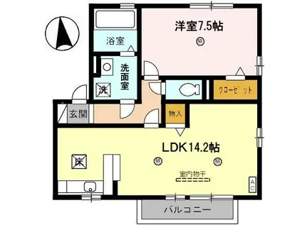 リビングタウン福 A棟(1LDK/1階)の間取り写真