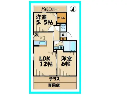 ジュヴァンセル B棟(2LDK/2階)の間取り写真