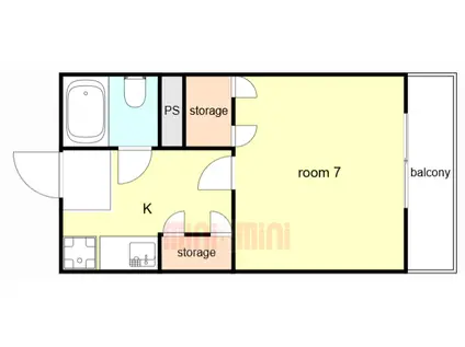 グランディア シャトー朝霧(1K/2階)の間取り写真