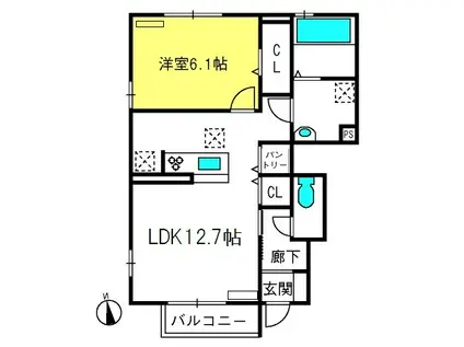 エーデルハイムB(1LDK/1階)の間取り写真
