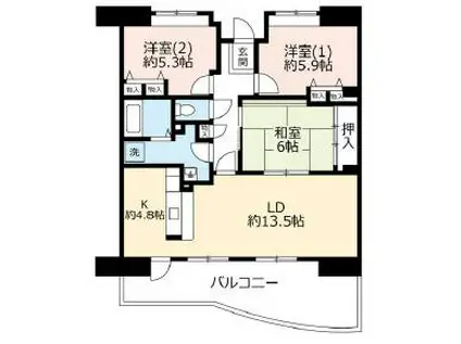 UR西宮マリナパークシティ丘のある街 3号棟(3LDK/6階)の間取り写真
