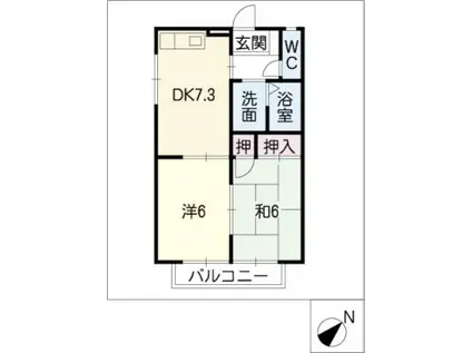 セジュール城北 B棟(2DK/1階)の間取り写真
