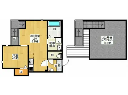 GRANDTIC天神川II(1LDK/2階)の間取り写真