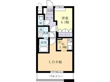 メゾングレイス(1LDK/1階)の間取り写真