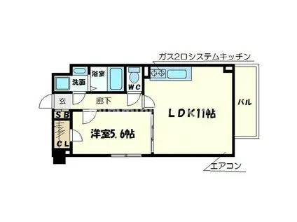 S-RESIDENCE 難波 VIALE(1LDK/13階)の間取り写真
