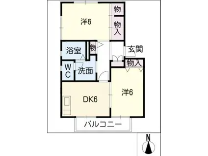 サンハウス B棟(2DK/1階)の間取り写真