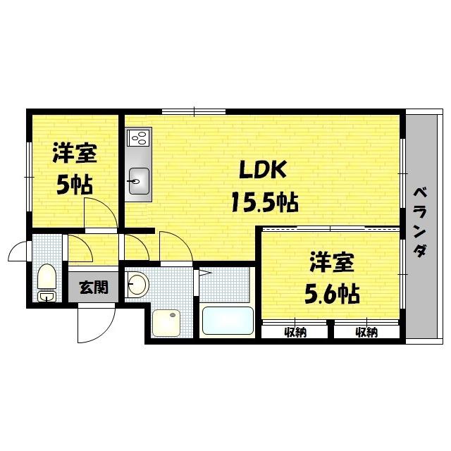 マンション緑黒石B棟(2LDK/3階)の間取り写真