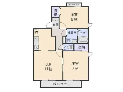 レジデンス第二高市B(2LDK/2階)の間取り写真