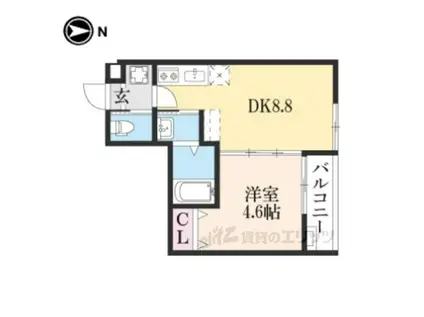 MOEGIレジデンス京都西陣(1DK/2階)の間取り写真