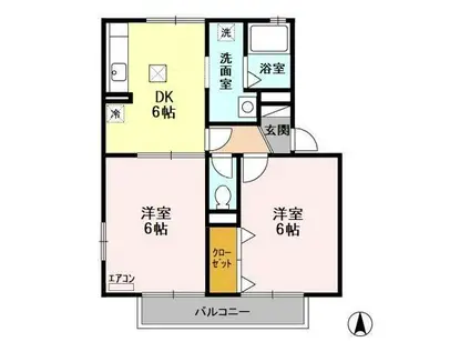 モン・レジーナB(2DK/1階)の間取り写真