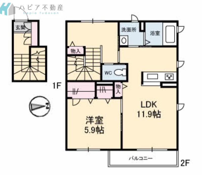 メゾン ド ジュラク(1LDK/2階)の間取り写真