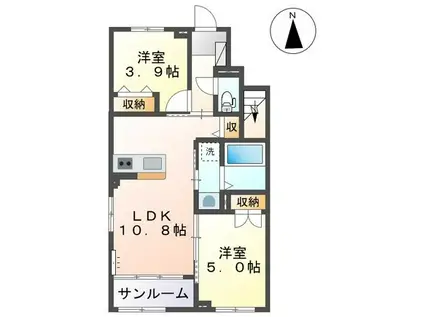 レッドボヌール(2LDK/1階)の間取り写真
