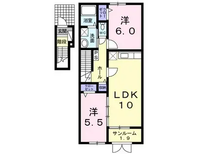 ビバリーヒルズ(2LDK/2階)の間取り写真