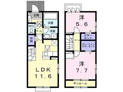 プラシード E(2LDK/1階)の間取り写真
