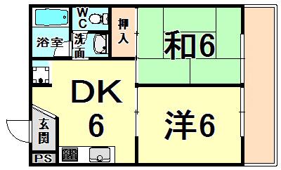 ハイツモーニンググローリー(2DK/2階)の間取り写真