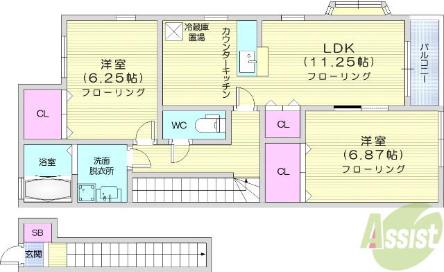 ソレアードS(2LDK/2階)の間取り写真