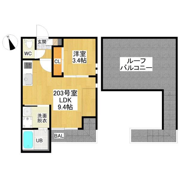 GRANDTIC内田橋(1LDK/2階)の間取り写真