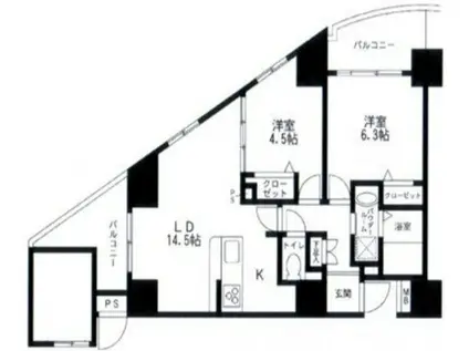 スカイプラザII(2LDK/8階)の間取り写真