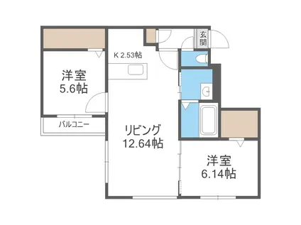 ヴィレッジ琴似(2LDK/2階)の間取り写真