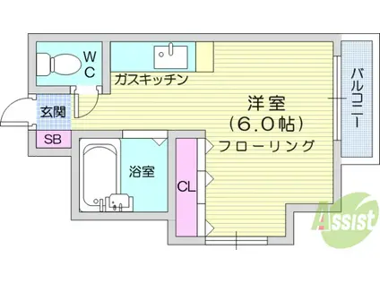 ヴィラージュ台原(ワンルーム/1階)の間取り写真