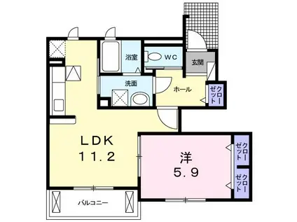 サン・ボヌールC(1LDK/1階)の間取り写真