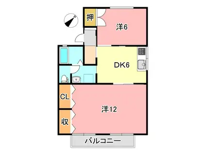 セジュール若草B棟(2DK/1階)の間取り写真