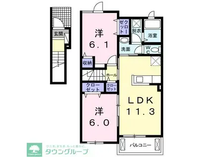 ル・レーヴI(2LDK/2階)の間取り写真