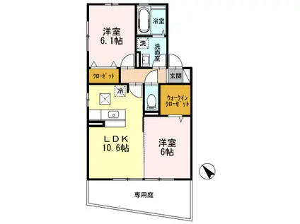 クリスタル・メゾンA棟(2LDK/1階)の間取り写真