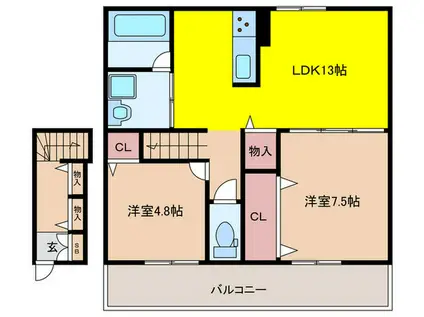 ウェルゲートノース(2LDK/2階)の間取り写真