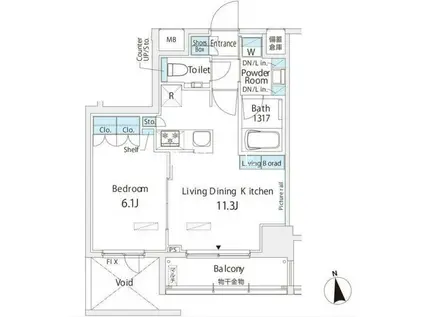 BELLE VUE 浅草橋(1LDK/6階)の間取り写真