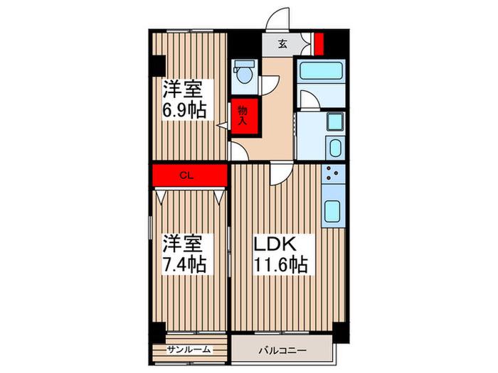 フリーデ(2LDK/8階)の間取り写真