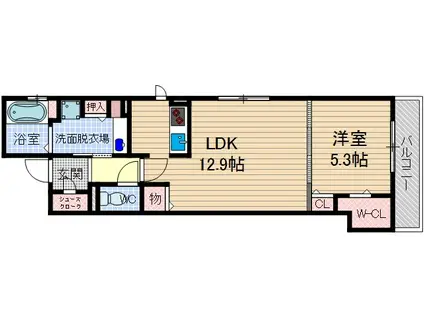 レスト バレル上泉(1LDK/3階)の間取り写真