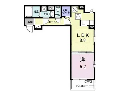 リッシュ・リヴィエール(1LDK/1階)の間取り写真