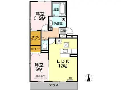 ラビエール南松永(2LDK/1階)の間取り写真