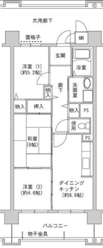 コーシャハイツ森之宮(3DK/4階)の間取り写真