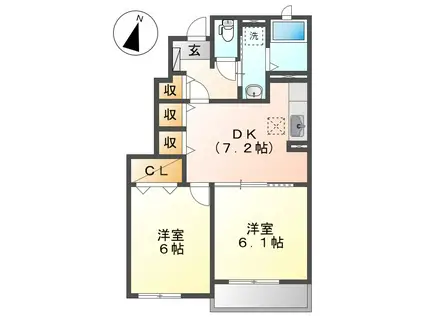 エサンクチュエール(2DK/1階)の間取り写真