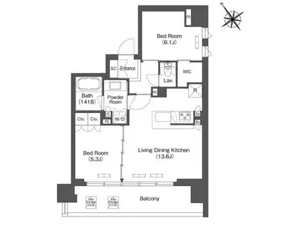 コンフォリア芝浦モク(2LDK/3階)の間取り写真
