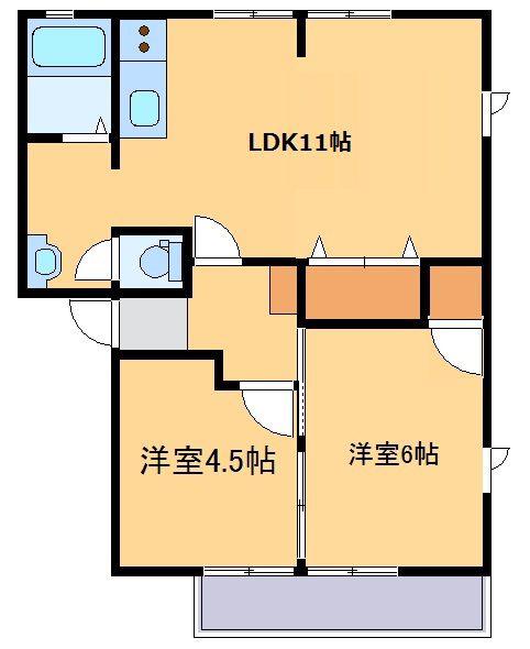 フォンティーヌB(2LDK/1階)の間取り写真