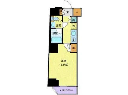 メイクスデザイン門前仲町グローブ(1K/11階)の間取り写真