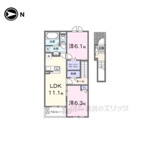 ヒカルサ仰木の里Ⅰ(2LDK/2階)の間取り写真