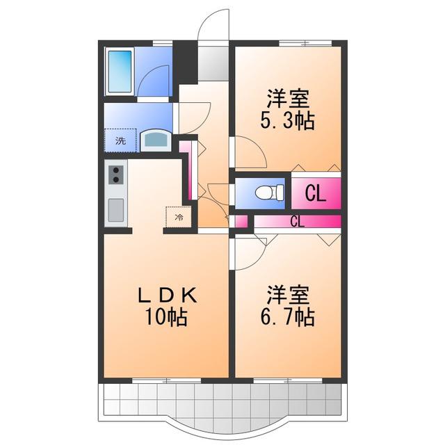グリーンパーク樽井(2LDK/2階)の間取り写真