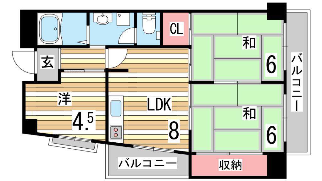 石岡第1マンション(3LDK/2階)の間取り写真
